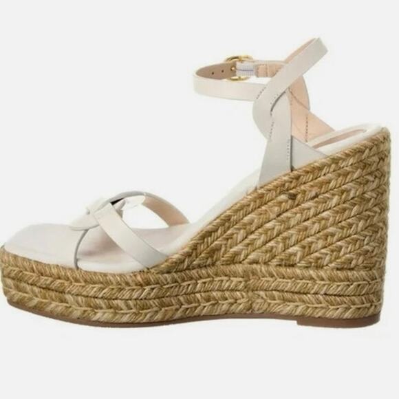 NWOB Stuart Weitzman Braida Max Espadrille Wedge Sandal in White Leather SZ 8 - Picture 2 of 7